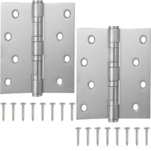 2-Pack 4"x4" Stainless Steel Ball Bearing Door Hinges – Heavy Duty Silver Butt Hinges with Square Corners & Screws