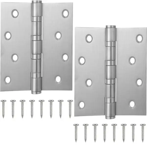 2-Pack 4"x4" Stainless Steel Ball Bearing Door Hinges – Heavy Duty Silver Butt Hinges with Square Corners & Screws