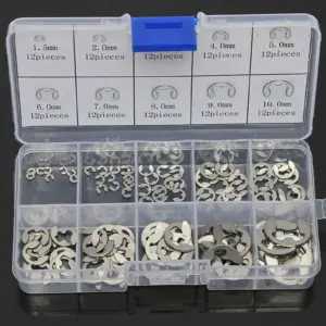 120pcs 1.5mm 2mm 3mm 4mm 5mm 6mm 7mm 8mm 9mm 10mm Stainless Steel E Clip Circlip retaining ring for shaft fastener