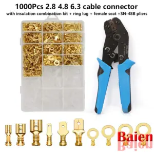 1000Pcs  Crimp Terminals 2.8 4.8 6.3 cable connector with insulation combination kit + ring lug + female seat +SN-48B pliers