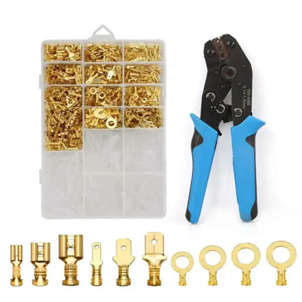 1000Pcs  2.8/4.8/6.3mm Crimp Terminals cable connector with insulation combination kit + ring lug + female seat +SN-48B pliers