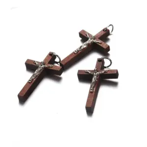 20Pcs/Lot 50x32mm Vintage Christ Catholic Brown Wood Jesus Cross Pendant Charms for Jewelry DIY Making Jesus Accessories
