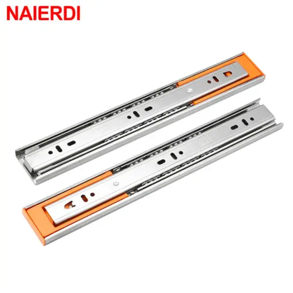 NAIERDI 10"-22" Stainless Steel Cabinet Slides Soft Close Three-Section Drawer Rails Drawer Slides Buffer Damper Rails Hardware