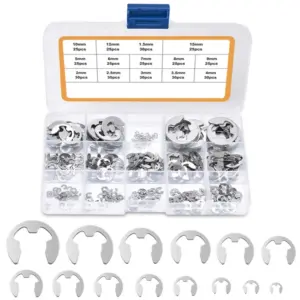 380PCS 304 Stainless Steel Stainless Steel E Clip Washer Assortment Kit Circlip retaining Ring for Shaft Fastener 1.5mm-15mm