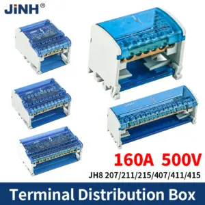 JINH Din Rail Screw Terminal Kit: JH8 207/211/407/411, Modular Distribution Block, Multi-Way Electric Power Junction Connector