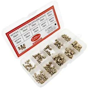 220pcs Brass Heat Set Insert Nuts for 3D Printing M2 M2.5 M3 M4 M5 M6 Knurled Threaded Inserts for Plastic Resin Models