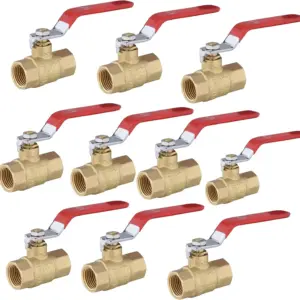 1/2" Full Port Brass Ball Valve, 600 WOG FNPT, Heavy Duty, for Water, Air, Oil, Plumbing (10 Pack, Red Handle)
