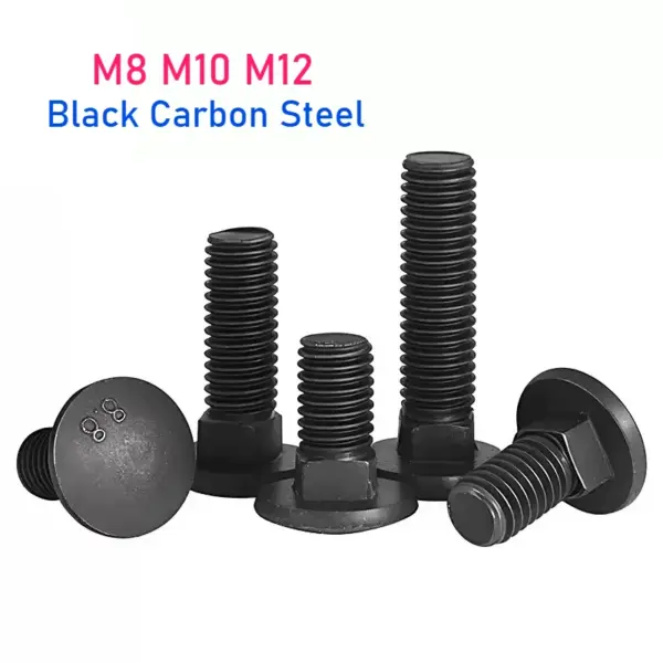 M8 M10 M12 Black Carbon Steel 8.8 Grade Truss Round Head Square Neck Carriage Screw Coach Bolt Length 16-160mm