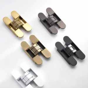 Nurlin Invisible Door Hinges 3D Adjustable Concealed Hinges Shiny Gold Black Bright Chrome Zinc Alloy Butt Hinge Heavy-duty