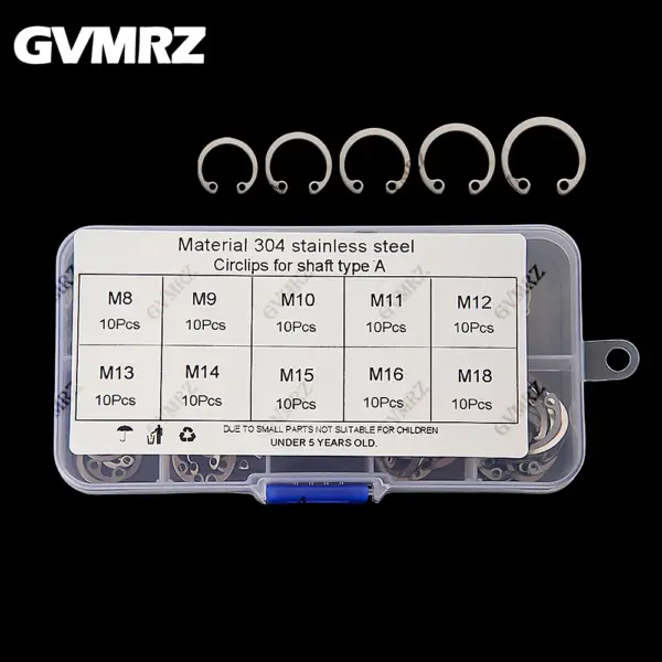 100PCS C Type Internal Circlip Retaining Clip Assortment Kit M8-M25 Stainless Steel Snap Ring Kit Set for Hole