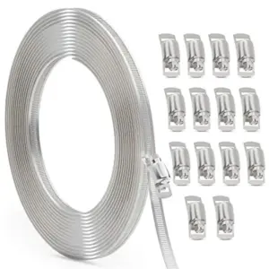 AEE8-DIY Metal Straps+ Worm Gear Band Hose Clamp, 30FT Hose Clamp Assortment Kit, Silver