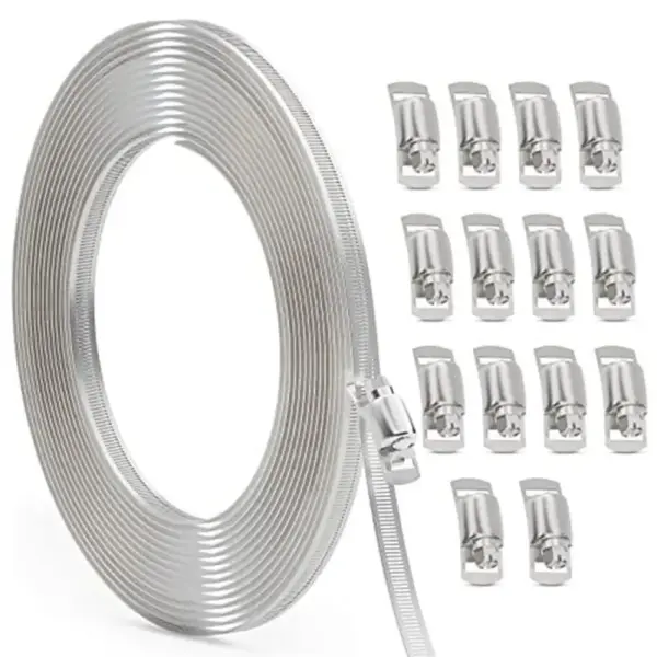 AEE8-DIY Metal Straps+ Worm Gear Band Hose Clamp, 30FT Hose Clamp Assortment Kit, Silver