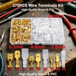 270PCS Insulated Male & Female Wire Connectors Kit 2.8/4.8/6.3mm Electrical Crimp Terminals Spade Assortment for Car Boat Truck