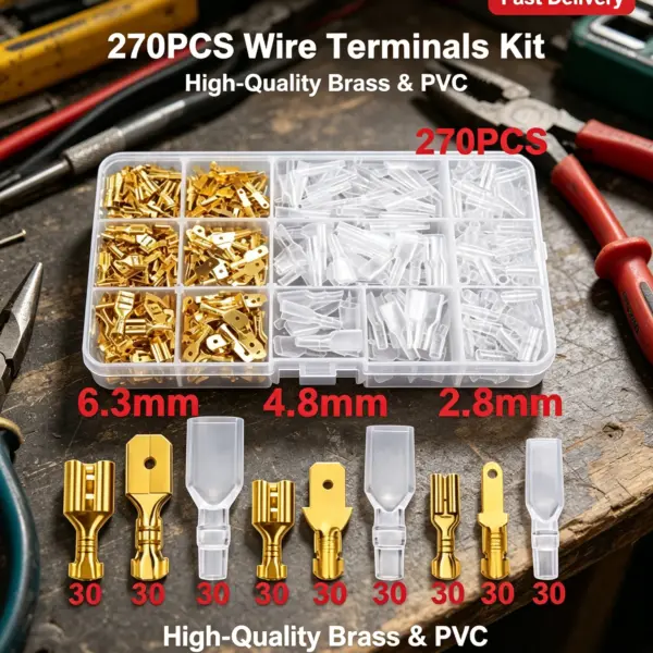 270PCS Insulated Male & Female Wire Connectors Kit 2.8/4.8/6.3mm Electrical Crimp Terminals Spade Assortment for Car Boat Truck