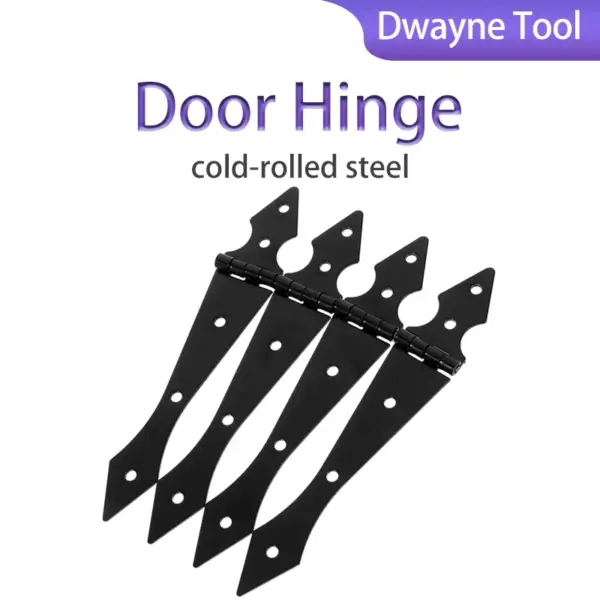 4pcs Vintage Wrought Iron Barn Hinges - Heavy Duty Black Decorative Metal Strap Hinge, Retro Door/Shed Gate Hardware