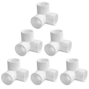 LESSO 6 Pack 1" Tee PVC Pipe 3-Way Elbow Connector Fittings, 1 Inch Furniture Grade 90° Tee Side Outlet, PVC Corner Fittings for