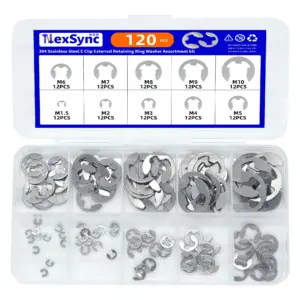 120pcs E Circlip Shaft External Retaining Ring Clip Washer 10 Size Stainless Steel Carbon Steel Circlip Washer for Shaft Fastene