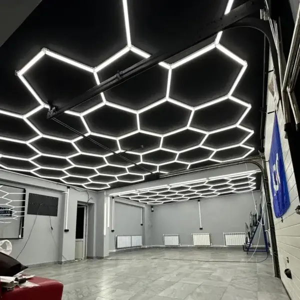 Ultra Bright 6500K Cool White Hexagon LED Lighting for Garage Barbershop Auto Repair Wash Workshop Honeycomb Ceiling Light Tube