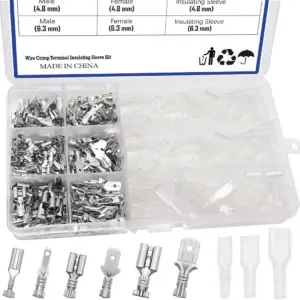 270PCS 2.8/4.8/6.3mm Male and Female Spade Quick Connectors Wire Crimp Terminal Block with Insulating Sleeve Assortment Kit