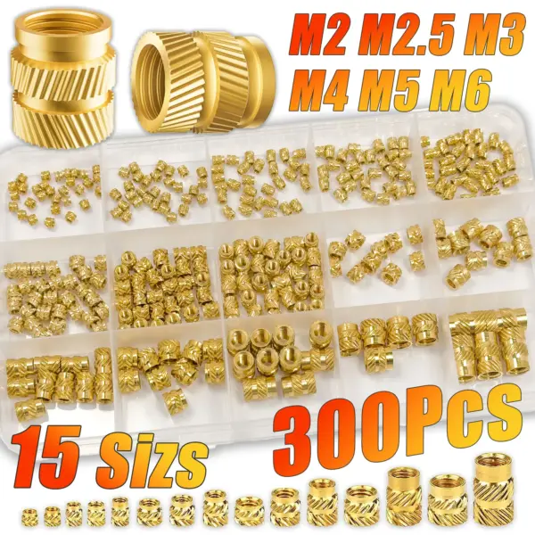 300PCS M2 M2.5 M3 M4 M5 M6 Brass Heat Set Insert Kit, Knurled Threaded Nuts, Compatible with 3D Printing & Plastic Parts