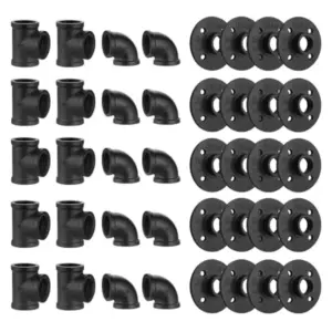 Black Floor Flange/Elbow/Tee Combo, Threaded Pipe Fitting for Industrial vintage style, DIY Project/Furniture/Shelvg Decoration