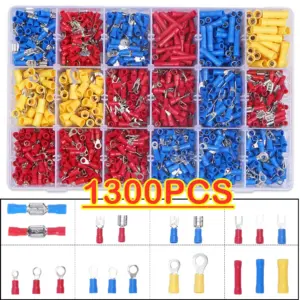 1300/480/140Pcs Assorted Spade Terminals Insulated Cable Connector Electrical Wire Crimp Butt Ring Fork Set Ring Lugs Rolled Kit
