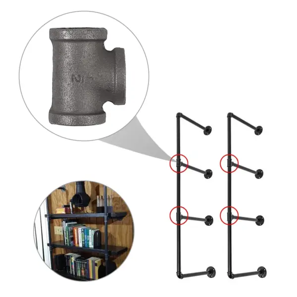 10 Pcs Pipe Tee Malleable Cast Iron Tee Head Wrought Iron Fitting 1/2" 3/4 " 1 " for BSP Threaded Pipe Bookshelves Hanger