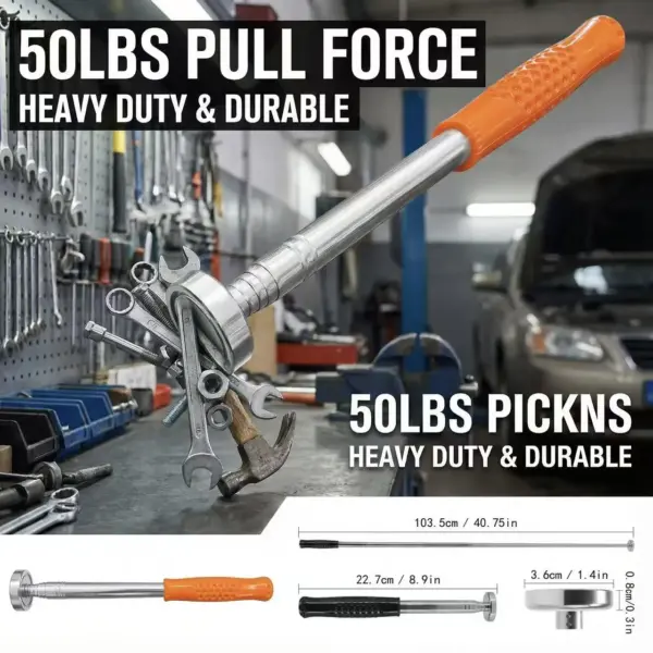 Telescoping Strong Magnetic Sweeper Pickup Tool, Screws Parts Finder with 50LB Pull Capacity, Retractable 8.6" to 40.5", Pick up