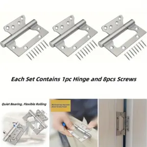 4pcs of heavy-duty silent thickened stainless steel door hinges - high load-bearing capacity supports 360° rotation,Sleek Design