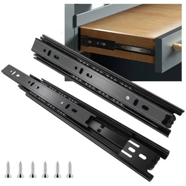 Black Drawer Slides Smooth Operation Heavy Duty Ball Bearing Drawer Rails Steel Easy Installation Full Extension Rails Kitchen