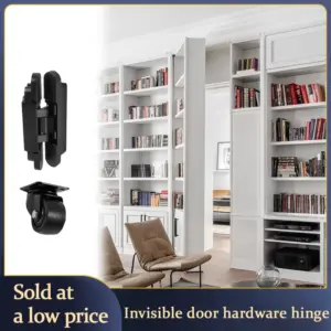 Heavy Duty 3D Hidden Hinge Adjustable Invisible Rotating Bookshelf Secret Door Hardware Anti-Drop Concealed Design