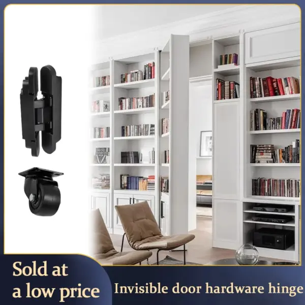 Heavy Duty 3D Hidden Hinge Adjustable Invisible Rotating Bookshelf Secret Door Hardware Anti-Drop Concealed Design