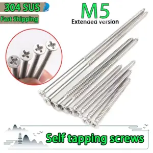 M5 Extended Flat Head Self Tapping Screw, Countersunk Screw 304 Stainless Steel Switch Socket Wooden Screw