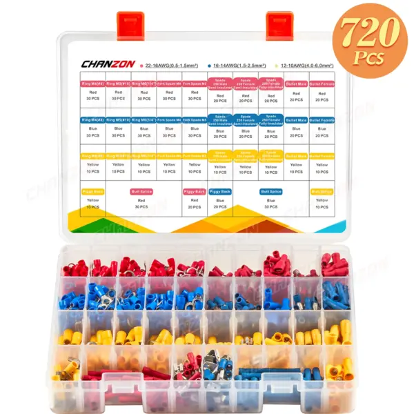 100/200/400/720PCS Spade Butt Ring Fork Assortment Splice Crimp Wire Electrical Connectors Kit Insulated Cable Terminal Set
