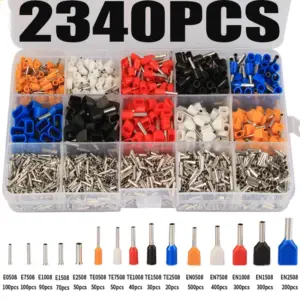 2340Pcs Mixed 15 Models Electrical Crimp Terminal Connectors Cord Wire End Crimp Terminal Dual Ferrule Kit 0.5mm2-2.5mm2