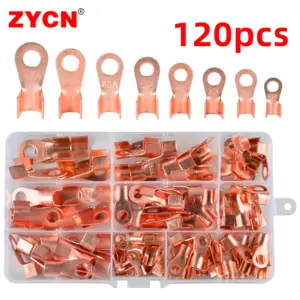 80/120Pcs 10A-100A Red Copper Ring End Connector Open Crimp OT Cable Electrical Wire Terminal Lugs Bare Splice Terminal Kit Box