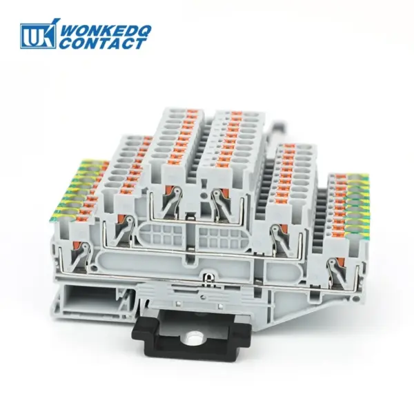 5Pcs PT2.5-PE/L/L Push-in Terminal Block With Bottom Layer Grounding Din Rail Connector 2.5mm² Ground Triple Level PT 2.5-PE/L/L