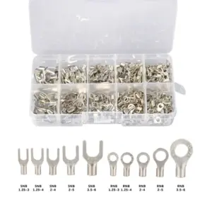 320Pcs Crimp Terminal Kit - Non-Insulated Ring Fork U-Type Terminals for Cable Wire Connectors Assorted Set