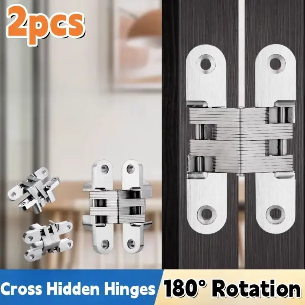 1 Pairs Hidden Gate Hinge Stainless Steel Concealed Hinges 180 Degree Folding Invisible Door Hinges Heavy Duty Built-in Hinge