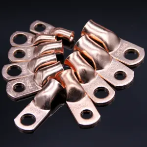 25/10Pcs 1/0 AWG Gauge Bare Copper Cable Wire Lugs Ring Crimp Terminal 3/8" 5/16" 1/4" 1/2" Wire Connectors Assortment Kit