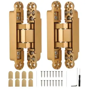 2 PCS 6 Inch Hidden Door Hinge Heavy Duty Invisible Hinges Gold Concealed Door Hinge 180 Degree 3-Way Adjustable Butt Hinge, 88