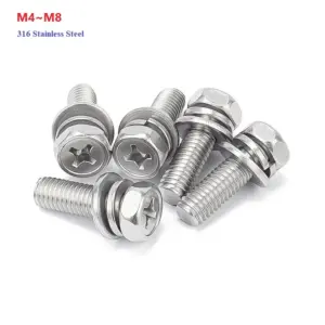 316 Stainless Steel M4 M5 M6 M8 Cross Cavity Hexagon Head Screw+Spring Washer+Plain Gasket Three Combination Screws Sets