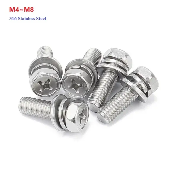 316 Stainless Steel M4 M5 M6 M8 Cross Cavity Hexagon Head Screw+Spring Washer+Plain Gasket Three Combination Screws Sets