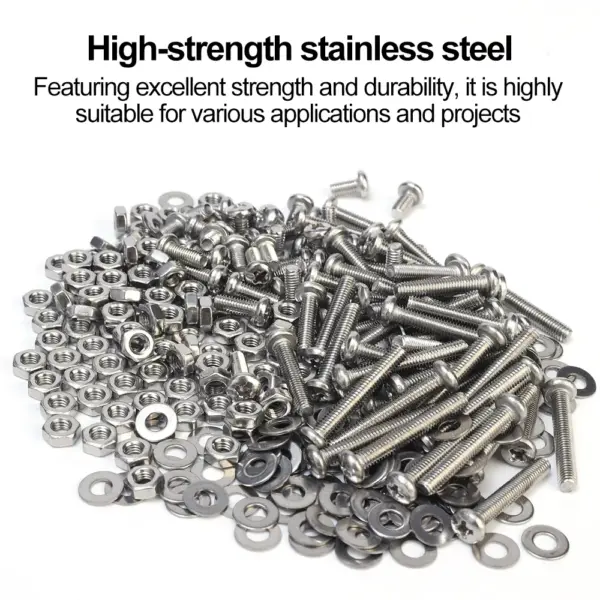 320pcs M3 Screw Stainless Steel Hexagon Hex Socket Screws Bolt Nuts Set Round Flat Cap Head Bolt Washer Assortment Kit