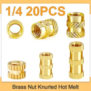20PCS 1/4 Heat Set Insert Inch Size Threaded Brass Nut Knurled Hot Melt Molding Injection Embedded Copper Nut of 3D Printing