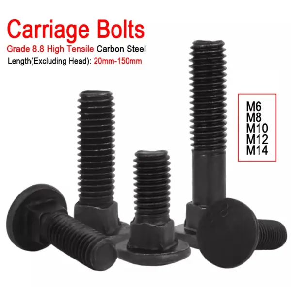 5/10/20pcs M6 M8 M10 M12 M14 GB12 Grade 8.8 High Tensile Black Truss Round Head Square Neck Carriage Screw Coach Bolt