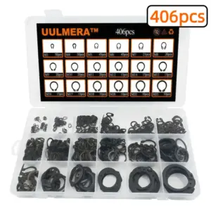 406Pcs M3-M25 Black Alloy External Circlip C-Type Snap Ring Assortment Kit Metric Retaining Ring Shaft Bearing Hardware Fastener