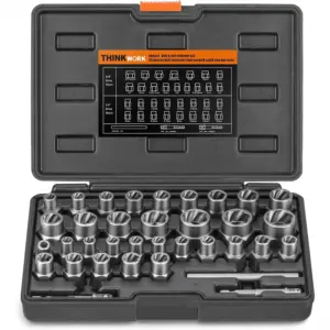 Easy Out Bolt Extractor Kit 35 PCS Nut Remover Socket Set 1/4 and 3/8 Drive for Damaged Broken Rusted Rounded Bolts