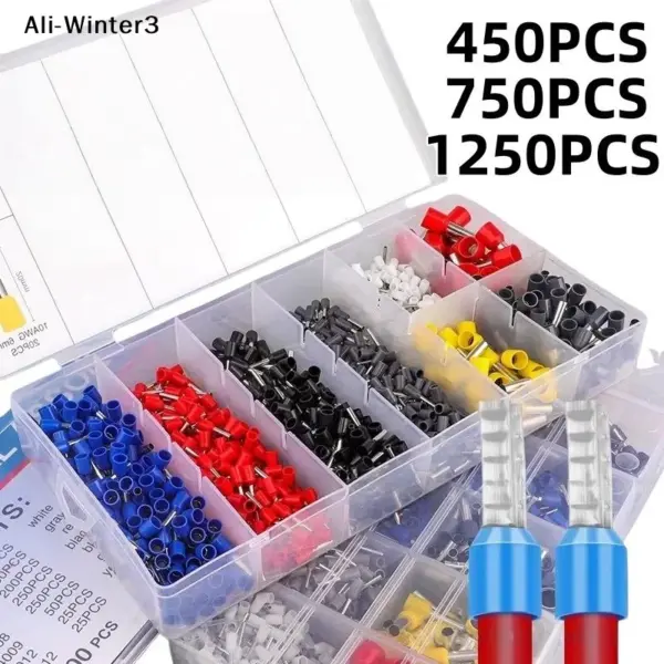 450/700/1250Pcs Insulated Cord Pin End Terminal Electrical Crimper  Tubular Terminal Block Connector Wire Terminal Kit