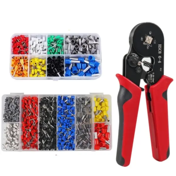 300/1200pcs Electrical Tube Insulated Terminal Kit, HSC8 6-4 Plier, AWG 22-8 Terminal Connector, Tubular Crimp Terminals